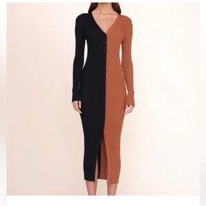 Staud Shoko Black and Brown button up sweater dress size small